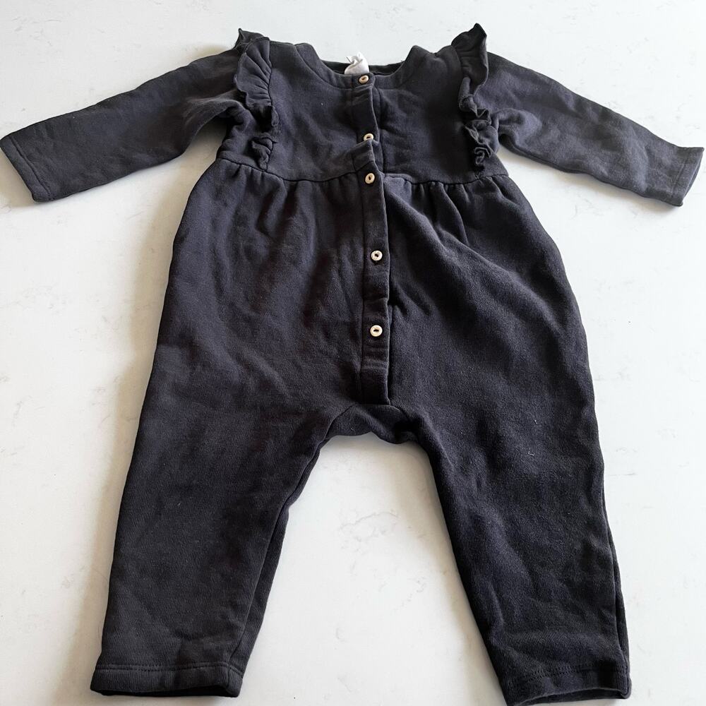 H&M Girls Brown Sweatshirt One Piece Jumpsuit Romper size 9-12 months